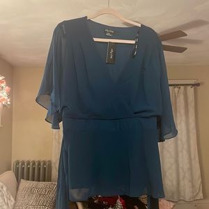 Emerald blouse V neck, sheer butterfly sleeves